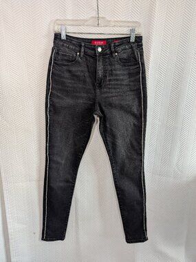 Guess Sculpt High Rise Skinny Jeans Black Silver Bling Side Trim Size 28 Denim